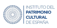 Logotipo del Instituto del Patrimonio Cultural de España, con un diseño circular geométrico y tipografía azul sobre fondo claro.