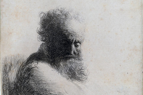 Dibujo a carboncillo de Charles Darwin con aire melancólico