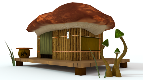 Una cabaña japonesa de videojuego 3D. Imagen de TheCynicalCynic en Pixabay